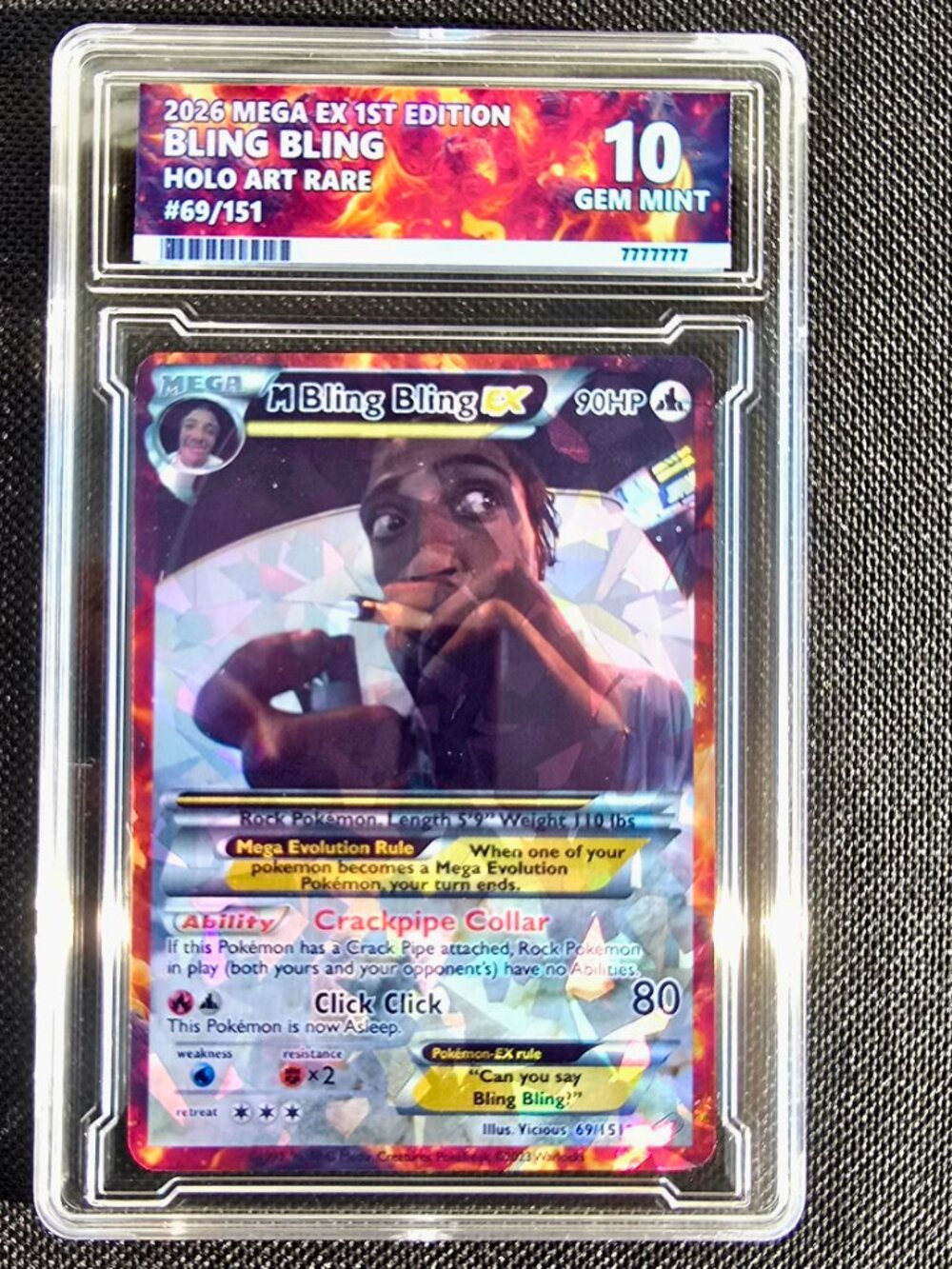Bling Bling Pokemon Card with custom slab - Bum Fights